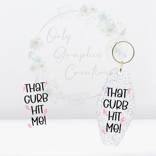 Curb Hit Me UV DTF Keychain Decal, Keychain Decal, Hotel Style, Decal, Wrap, Transfer, Ready to Apply, Curb, Hit, Me, Funny, Bolt, Pink