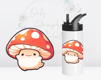 Adesivo per bambini con fungo carino UV DTF 3, adesivo per lattina di vetro, bicchiere di vetro, bicchiere, adesivo, involucro, trasferimento, pronto per l'applicazione, fungo, sorriso