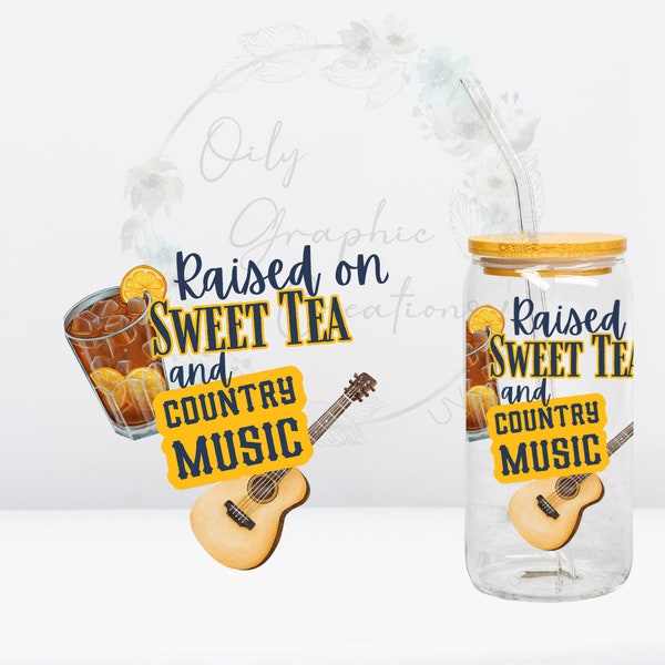 Sweet Tea & Country Music UV DTF Decal, 16oz Glass Can Decal, Glass Cup, Decal, Wrap, Transfer, Ready to Apply, Sweet, Tea, Country, Music