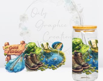 Gone Fishing UV DTF Wrap, 16oz Glass Can Wrap, Glass Cup, Transfer, Wrap, Decal, Ready to Apply, Coffee, Gift for Dad