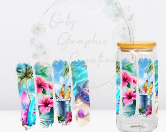 Vacation Brush Strokes UV DTF 4in Decal, 16oz Glass Can Decal, Glass Cup, Decal, Wrap, Transfer, Ready to Apply, Beach