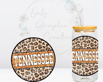 Tennessee Cheetah UV DTF 4in Decal, 16oz Glass Can Decal, Glass Cup, Decal, Wrap, Transfer, Ready to Apply, Leopard Print