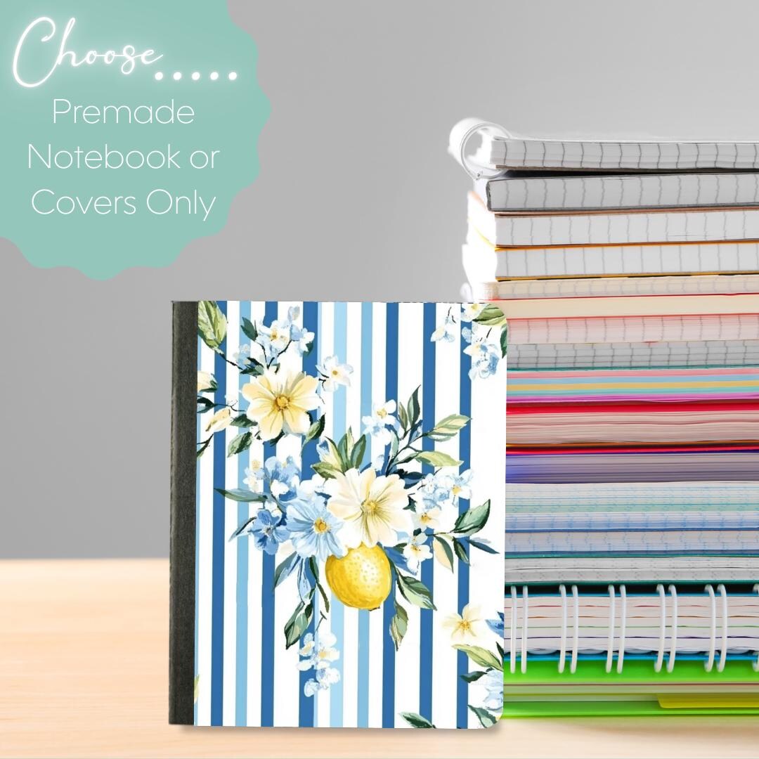 Lemons Blue Stripes Mini Composition Notebook & Covers, School Supplies ...