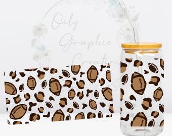 Football Animal Print UV DTF Wrap, 16oz Glass Can Wrap, Glass Cup, Transfer, Wrap, Decal, Ready to Apply, Coffee, Cute, Footballs, Sports