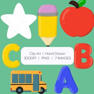 School Time Clip Art Bundle, Hand Drawn, Images, PNG, Files, Digital ...