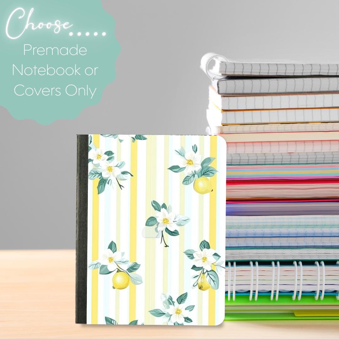 Lemon Yellow Stripes Mini Composition Notebook & Covers, School ...