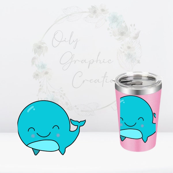 Cute Whale UV DTF 3in Kid Decal, 12oz Glass Can Decal, Glass Cup, Tumbler, Decal, Wrap, Transfer, Ready to Apply, Coffee, Ocean, Whale