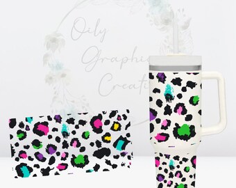 Vinilo adhesivo UV DTF con estampado animal colorido para vaso de 40 oz, 40 oz, vinilo, vaso, adhesivo, listo para aplicar, café, lindo, animal, estampado, patrón, bonito