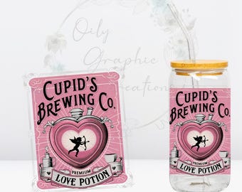 Cupid's Brewing Co UV DTF 4in Decal, 16oz Glass Can Decal, Glass Cup, Decal, Wrap, Transfer, Ready to Apply, Valentine
