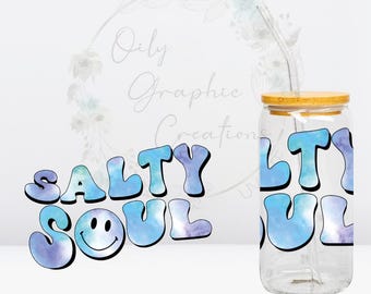 Salty Soul UV DTF Wrap, 16oz Glass Can Wrap, Glass Cup, Transfer, Wrap, Decal, Ready to Apply, Coffee, Ocean