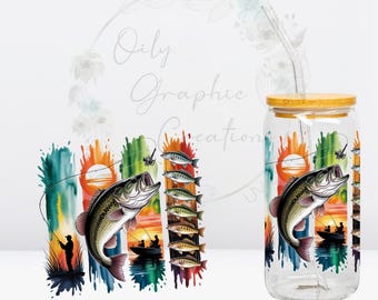 Bass Brush Strokes UV DTF 4in Decal, 16oz Glass Can Decal, Glass Cup, Decal, Wrap, Transfer, Ready to Apply, Fish