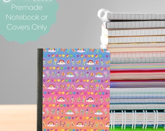 Rainbows & Hearts Mini Composition Notebook and Covers, School Supplies, Back to School Supplies, Customized Notebook, Neon