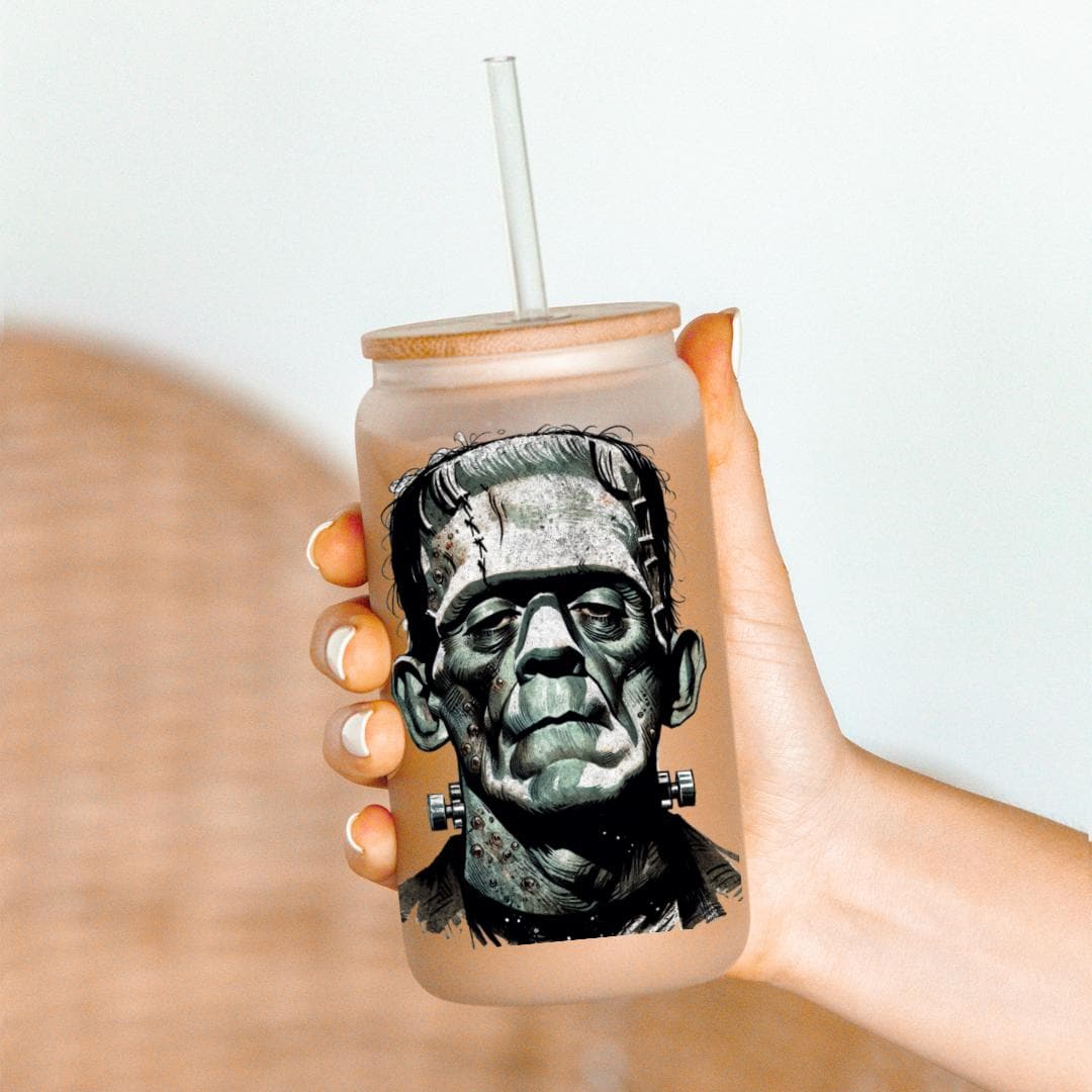 Frankenstein UV DTF 4in Decal, 16oz Glass Can Decal, Glass Cup
