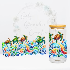 Sea Turtles Waves UV DTF Wrap, 16oz Glass Can Wrap, Glass Cup, Transfer, Wrap, Decal, Ready to Apply, Coffee, Ocean