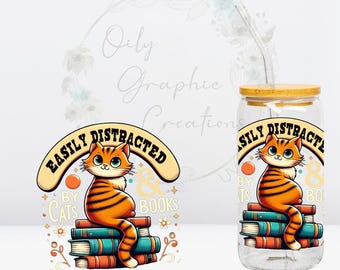 Easily Distracted UV DTF 4in Decal, 16oz Glass Can Decal, Glass Cup, Decal, Wrap, Transfer, Ready to Apply, Gift for Book Lover