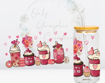 Valentine Drink UV DTF Wrap, 16oz Glass Can Wrap, Glass Cup, Transfer, Wrap, Decal, Ready to Apply, Coffee, Valentine, Drinks, Love, Heart
