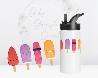 4 ijslolly's UV DTF 3 in sticker voor kinderen, sticker glasblik, glazen beker, beker, sticker, wrap, transfer, klaar, koffie, ijslolly, zomer, pop, zon