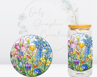 Flores de vitral UV DTF 4 pulgadas, calcomanía para lata de vidrio de 16 oz, vaso de vidrio, calcomanía, envoltura, transferencia, lista para aplicar, floral