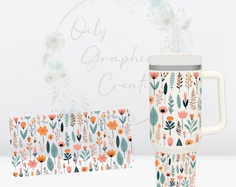 Flower Pattern UV DTF 40oz Tumbler Wrap, 40oz, Wrap, Tumbler, Decal, Ready, Apply, Coffee, Flower, Flowers, Cute, Patterns, Wildflower
