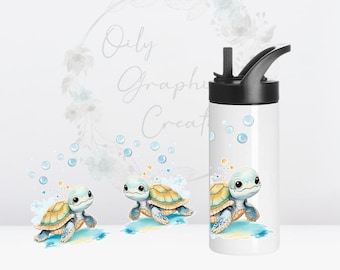 Pellicola protettiva UV DTF per tartarughe marine, pellicola protettiva per bicchiere da 16 once per bambini, bicchiere di vetro, trasferimento, pellicola, decalcomania, pronta da applicare, bicchiere con beccuccio