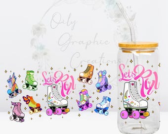 Roller Skate UV DTF Wrap, 16oz Glass Can Wrap, Glass Cup, Transfer, Wrap, Decal, Ready to Apply, Coffee