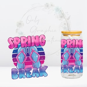 Spring Break Flip Flops UV DTF 4 in Aufkleber, 16 Unzen Glasdosen Aufkleber, Glastasse, Aufkleber, Verpackung, Transfer, bereit zu gelten, Urlaub