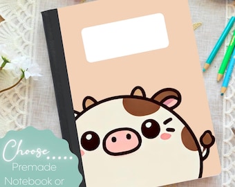 Kawaii Cow Composition Notebook & Covers, School Supplies, Back to School Supplies, Customized Notebook, Animal