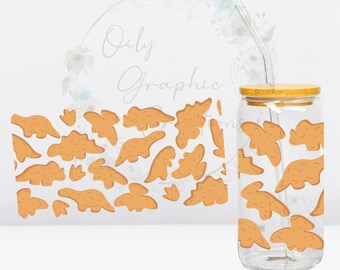 Dino Nuggies UV DTF Wrap, 16 Unzen Glasdosenverpackung, Glastasse, Transfer, Dino Nuggies, Dino, Nuggies, Huhn, Nuggets, Dinosaurier