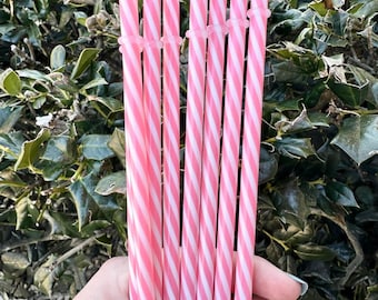 Cannuccia in plastica riutilizzabile a righe rosa e bianche, 23 cm, per bevande, ecologica, senza BPA