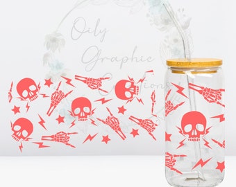 Skulls & Skull Hands UV DTF Wrap, 16oz Glass Can Wrap, Glass Cup, Transfer, Wrap, Decal, Ready to Apply, Coffee, Skeleton, Skull, Hand