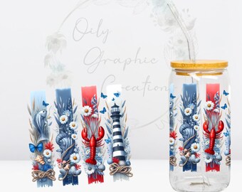 Coastal Brush Strokes UV DTF 4in Decal, 16oz Glass Can Decal, Glass Cup, Decal, Wrap, Transfer, Ready to Apply, New England