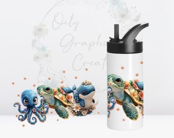 Deep Sea Friends UV DTF Wrap, 16oz Kid Tumbler Wrap, Glass Cup, Transfer, Wrap, Decal, Ready to Apply, Sippy Cup