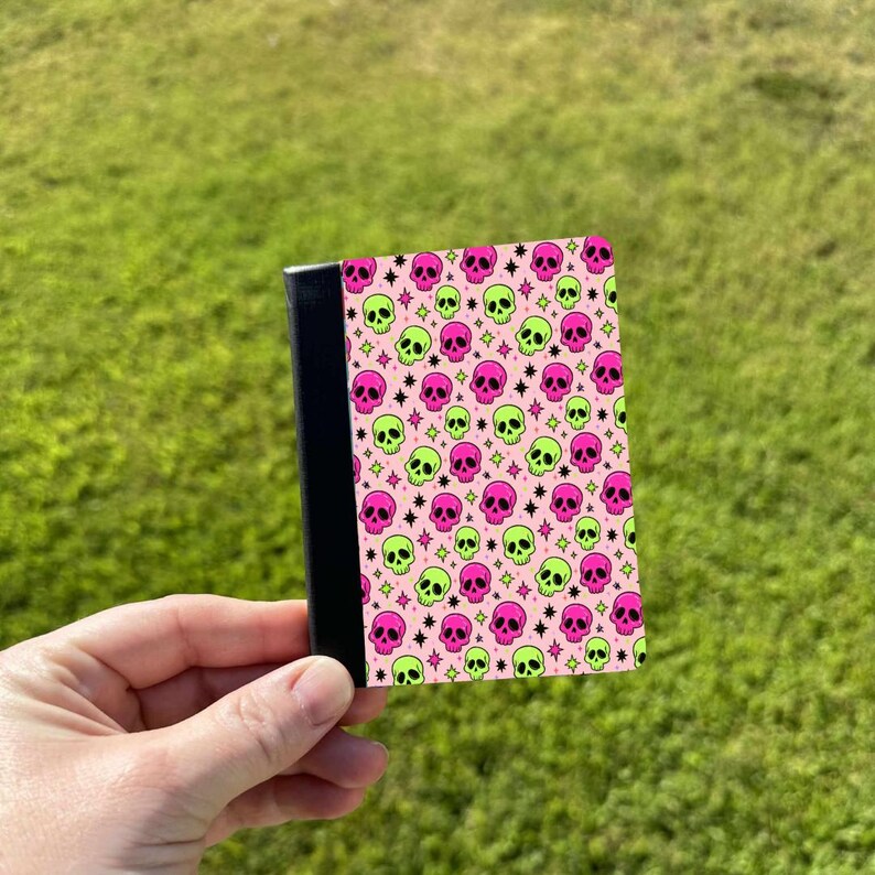Embroidered Notebook Pattern Pink & Greens Skulls Mini Composition Notebook and Covers, School ...
