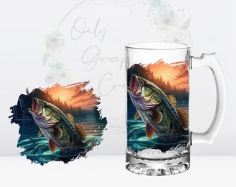 Dark Bass UV DTF Decal, 16oz Glass Can Decal, Glass Cup, Decal, Wrap, Transfer, Ready to Apply, Bass, Fishing, Fish, Outdoors, River
