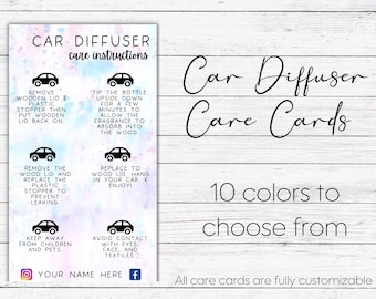 Tarjetas de cuidado del difusor de automóviles, Tarjeta de cuidado impresa, Cuidado del difusor, Instrucción del difusor, Tienda para pequeñas empresas, Pequeñas empresas, Difusor, Difusor de automóviles