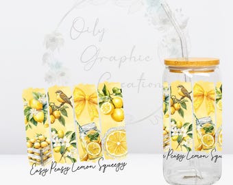 Watercolor Easy Peasy UV DTF 4in Decal, 16oz Glass Can Decal, Glass Cup, Decal, Wrap, Transfer, Ready to Apply, Lemon