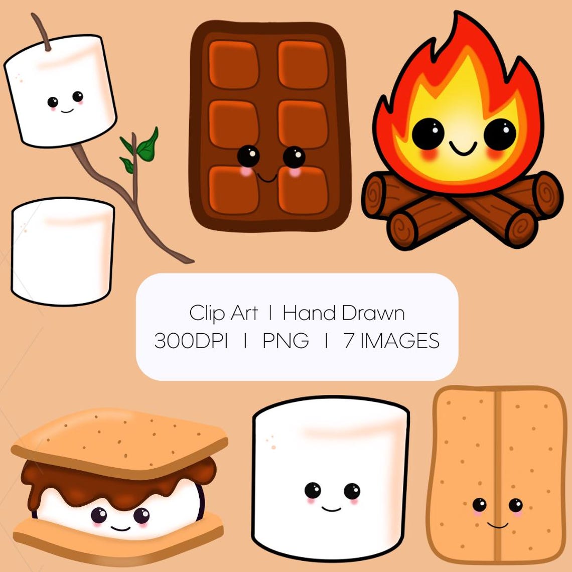 S'mores Clip Art Bundle, Hand Drawn, Images, PNG, Files, Digital ...