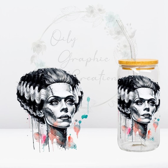Bride of Frankenstein UV DTF 4in Decal, 16oz Glass Can Decal