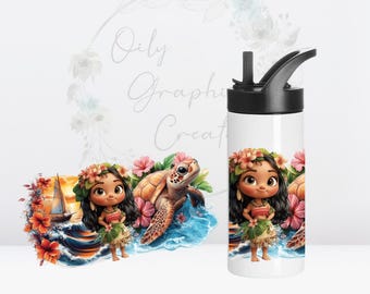 Pellicola protettiva UV DTF Tropical Girl, pellicola protettiva per bicchiere da 16 once per bambini, tazza di vetro, trasferimento, pellicola, decalcomania, pronta da applicare, tazza con beccuccio
