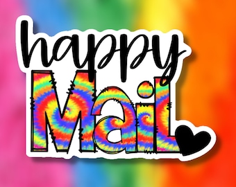 Happy Mail Tie-dye Happy Mail-stickers, verpakkingsstickers, Happy Mail, Small Business, Stickervel, Verpakkingsmateriaal, Bedankt, recensie, recensie