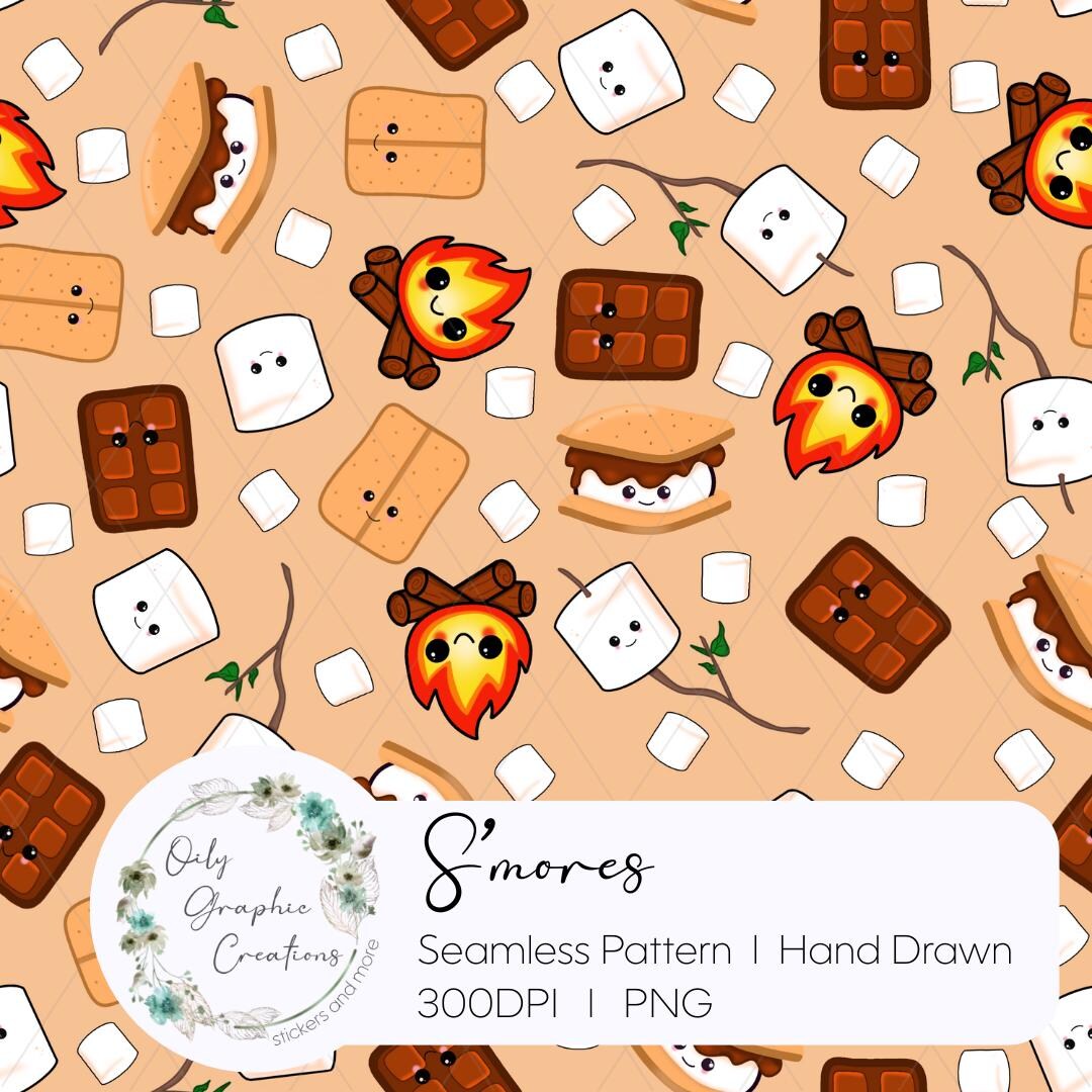 Smore Pattern S'mores Hand Drawn Seamless Pattern File, Digital Download, Images ...
