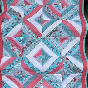 Turquoise, Pink Butterfly Baby Quilt - Floral & Lace Nursery Bedding