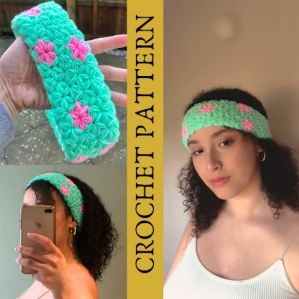 Bandeau au crochet au jasmin | Cache-oreilles Cottagecore avec nénuphars PDF | Téléchargement numérique instantané | Bandeau hippie fantaisiste et coloré