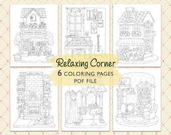 Relaxing Corner: Peaceful Spaces Coloring Book by Coco Wyo