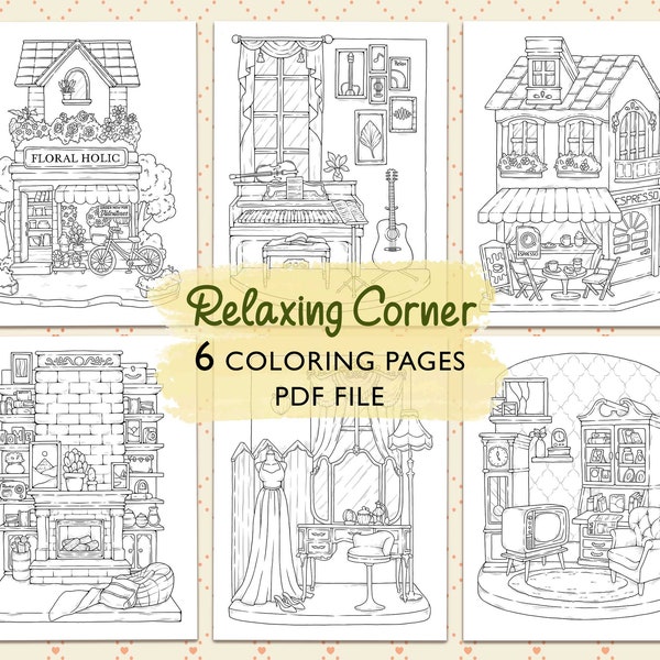 Relaxing Corner: Peaceful Spaces Colouring Book von Coco Wyo