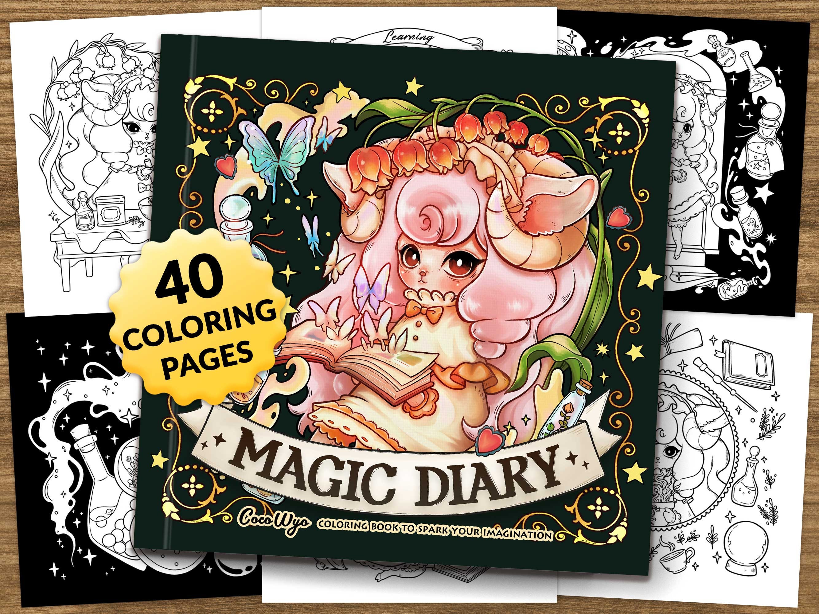 Magic Diary: Fantasy Coloring Book for Relaxation – Cute Sheep Girl Adventures by Coco Wyo (Digital Download) - Image 1