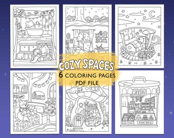 Cozy Spaces: Cute Animal Corners Coloring Book by Coco Wyo
