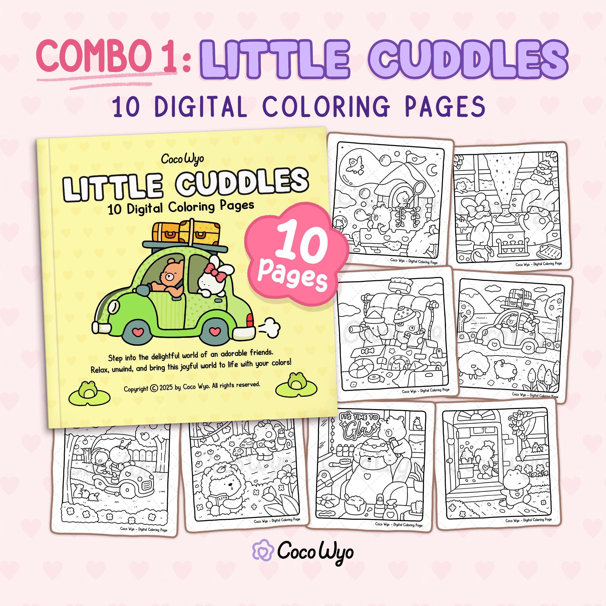 Little Cuddles Combo 1 – Páginas de colorear de animales súper tiernos | Descarga digital de Coco Wyo
