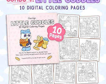 Little Cuddles | Combo 4: Super Cute Animal Characters Coloring Pages by Coco Wyo