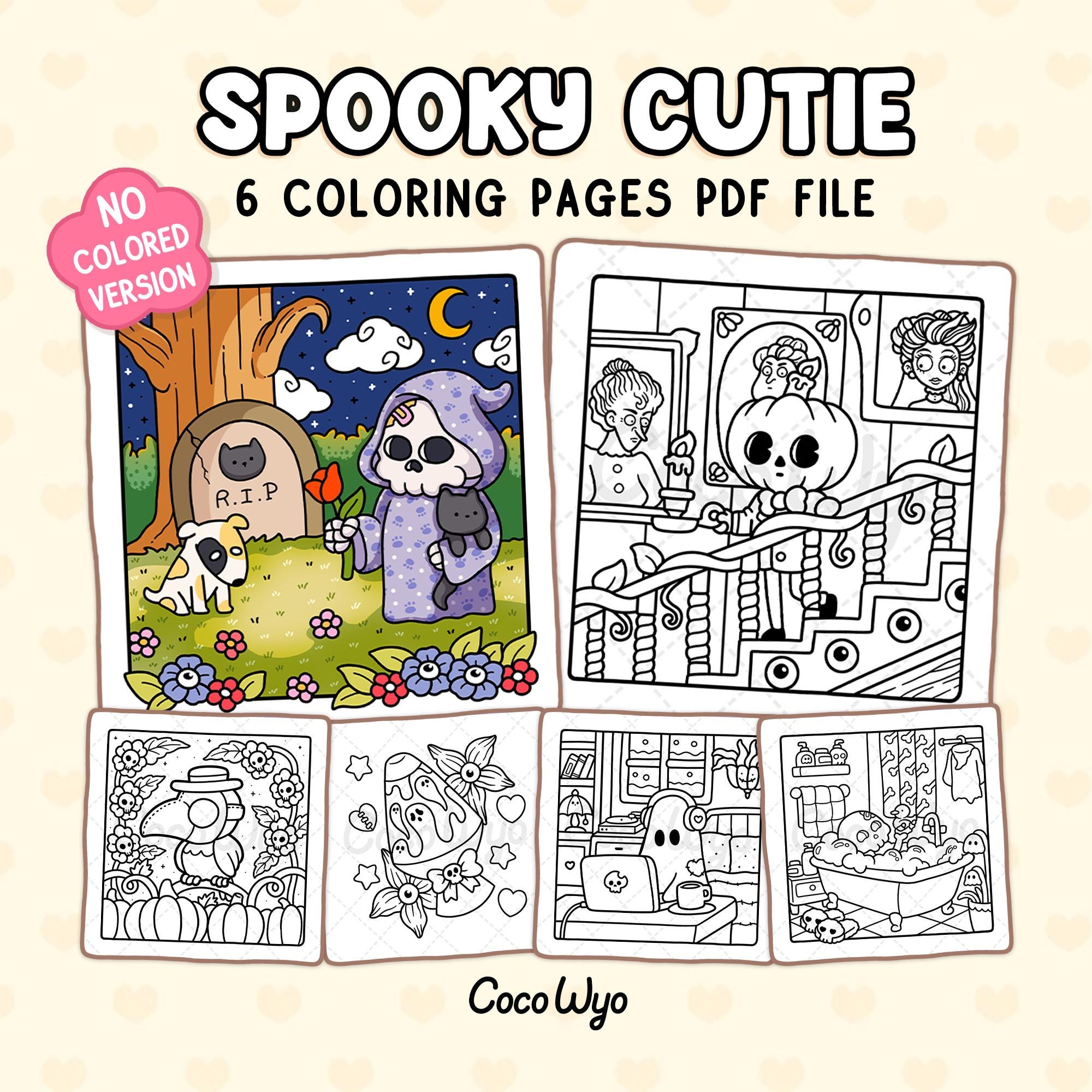 Spooky Cutie Coloring Book: Adorable Creepy Creatures in Cozy Hygge Moments by Coco Wyo (Digital Download) - Image 1